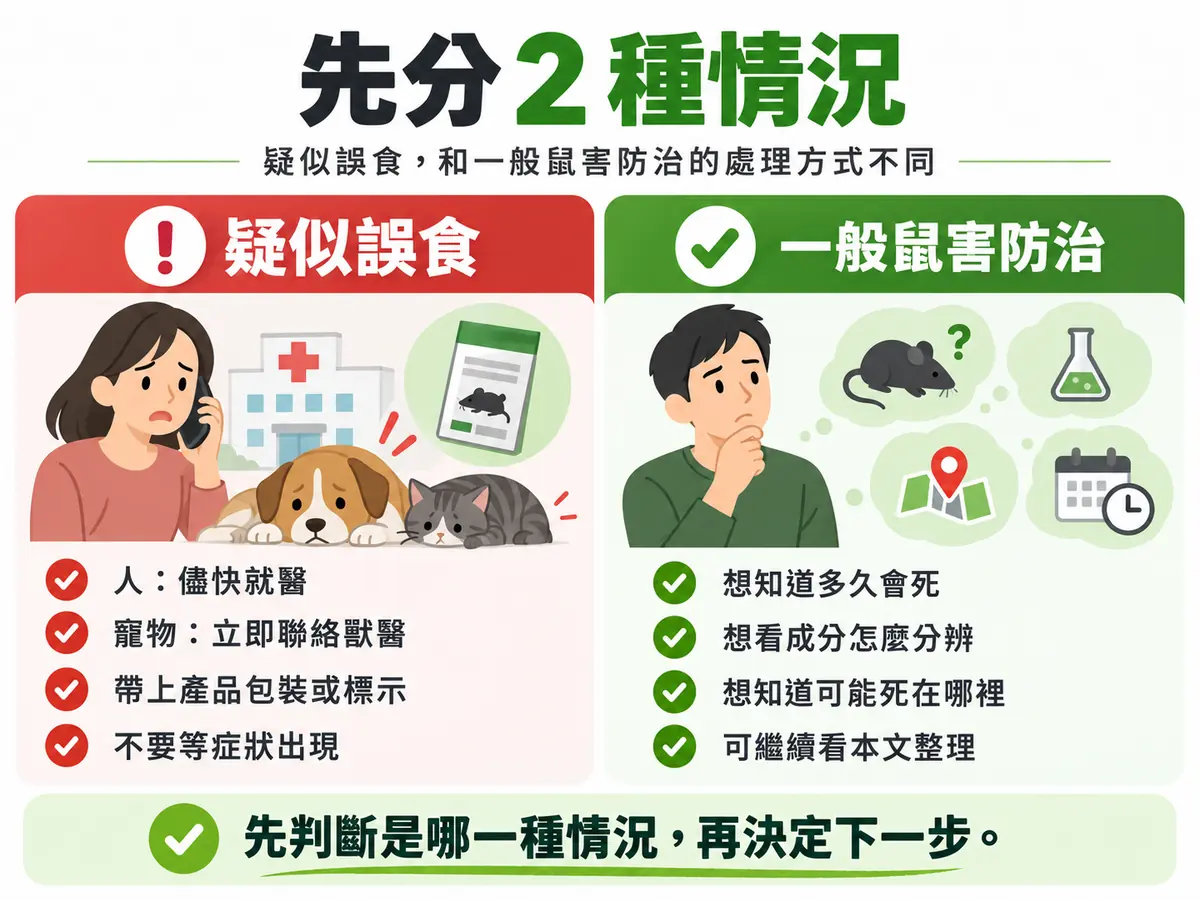 疑似誤食與一般鼠害防治兩種情況的處理分流